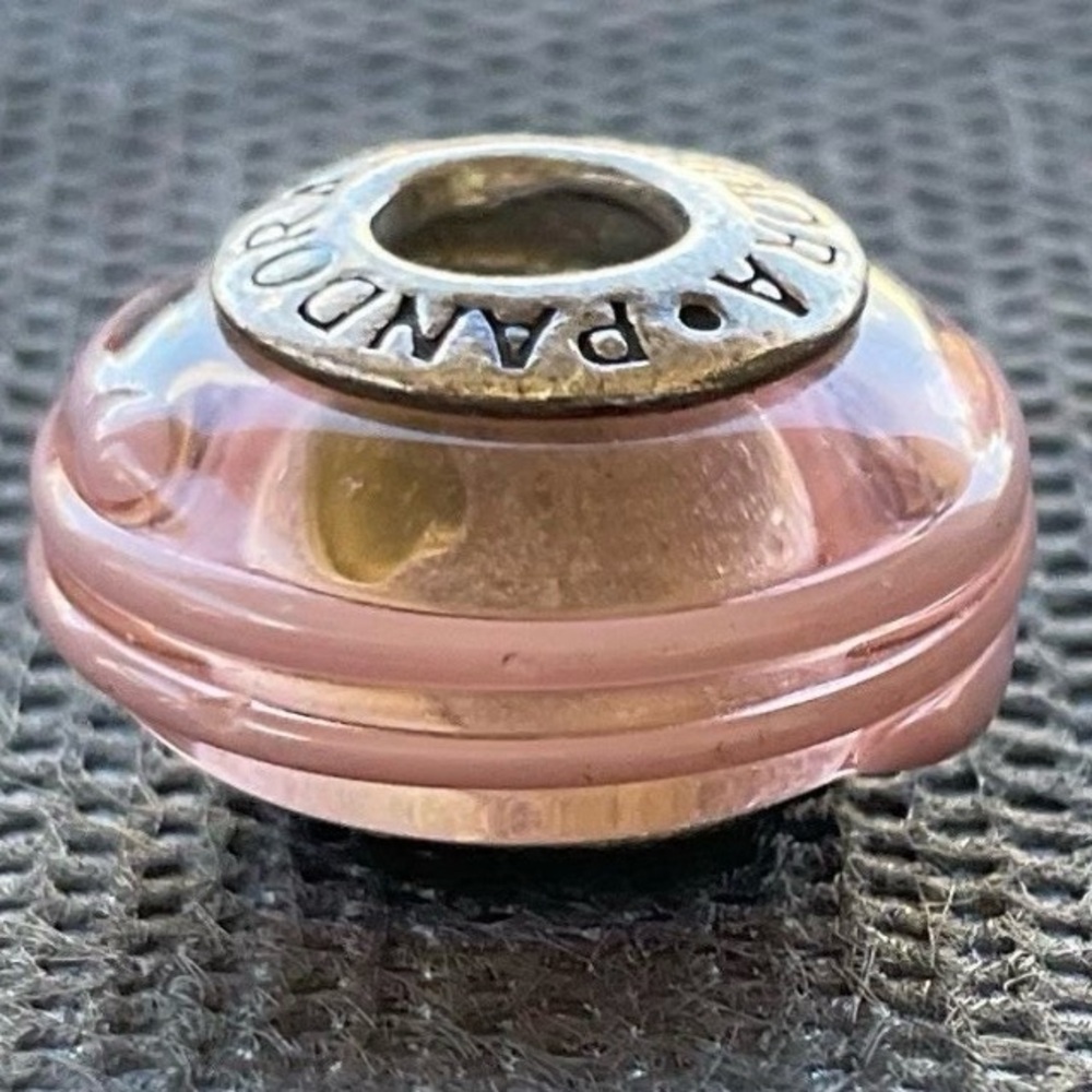 Pandora Pink Glass Murano Charm Ribbon with Silver Core 925 Authentic